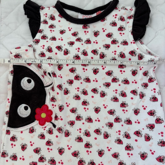 ⭒ 6M BadaBoom Ladybug All Over Print Ruffle Romper Floral Embroidered Spring ⭒ - Picture 6 of 9